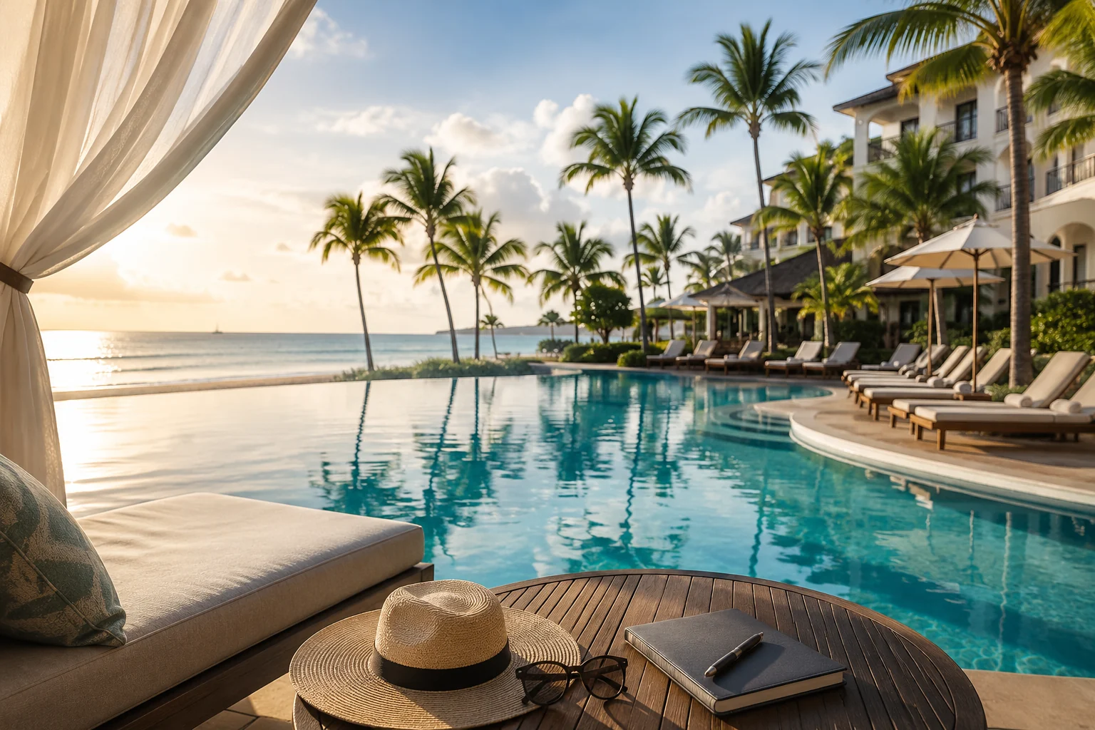 Beachfront resort pool overlooking the ocean, illustrating the resort experience travelers may consider when comparing an all-inclusive resort with a regular hotel.