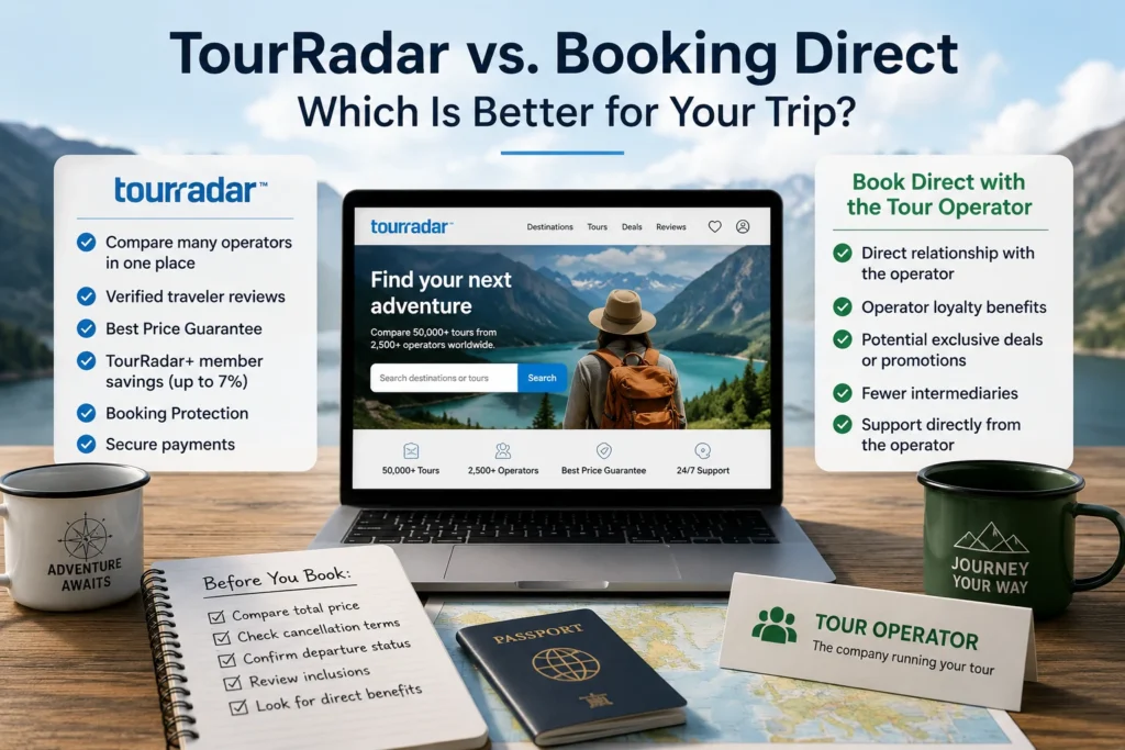 TourRadar vs booking direct comparison showing benefits, booking considerations, and the role of the tour operator.